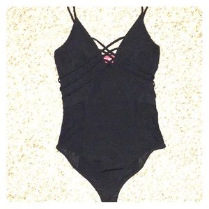 Black Cross Cross Strap Bodysuit